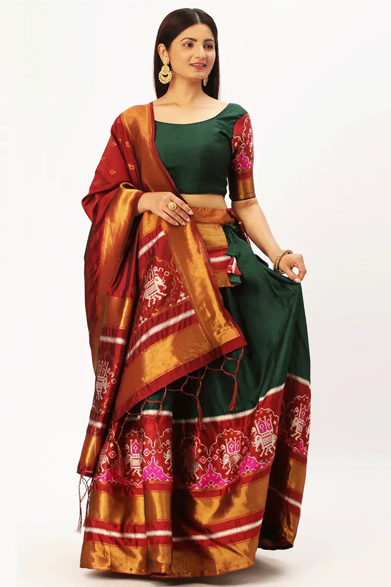 Semi Stitched Green Half Saree Design Collection