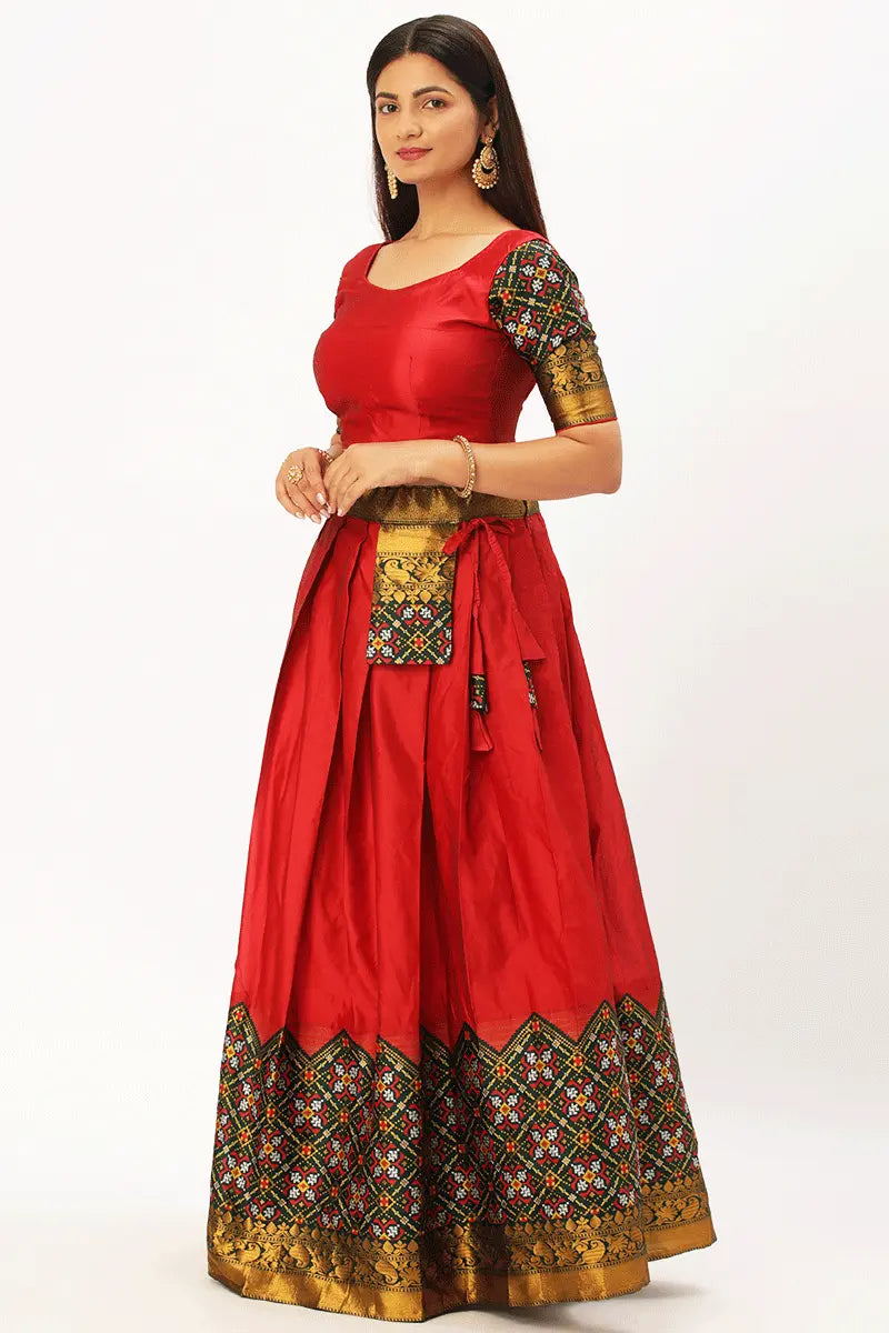 red and green half saree online