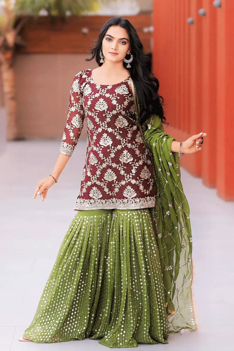Green Color Heavy Punjabi Sharara Suit With Price – Anaya Designer Studio