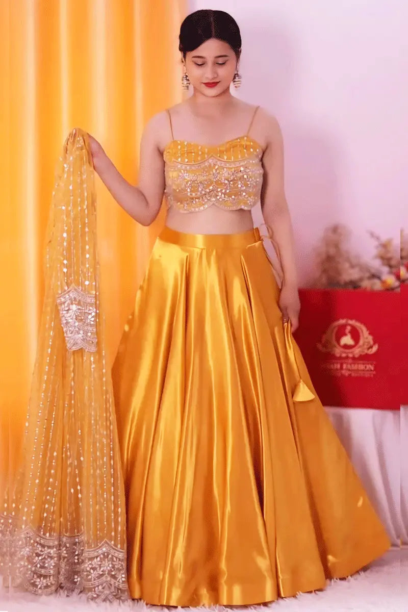 Trendy Yellow Crop Top Lehenga With Shrug 2024