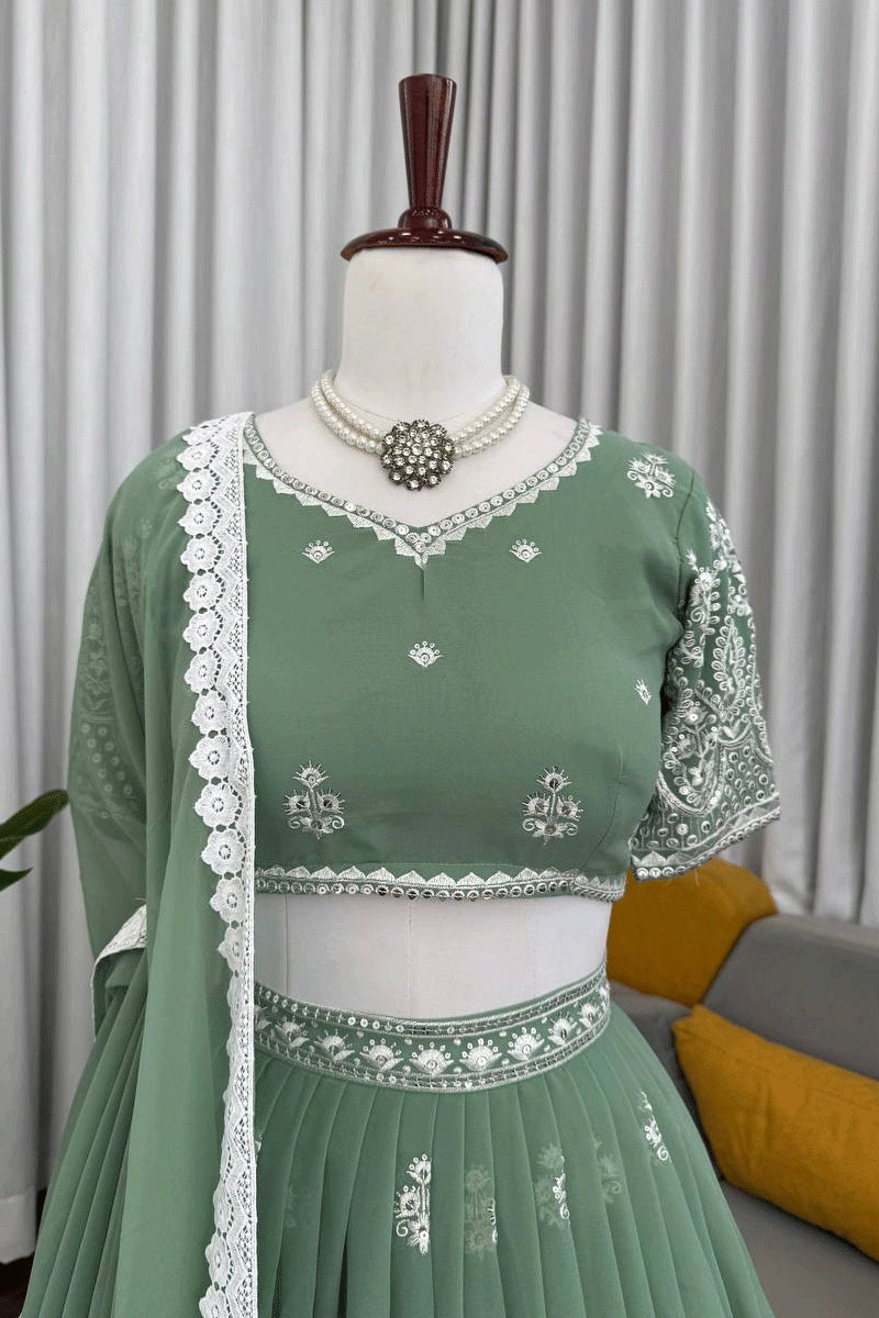 Sequence Work Lehenga Choli Pista