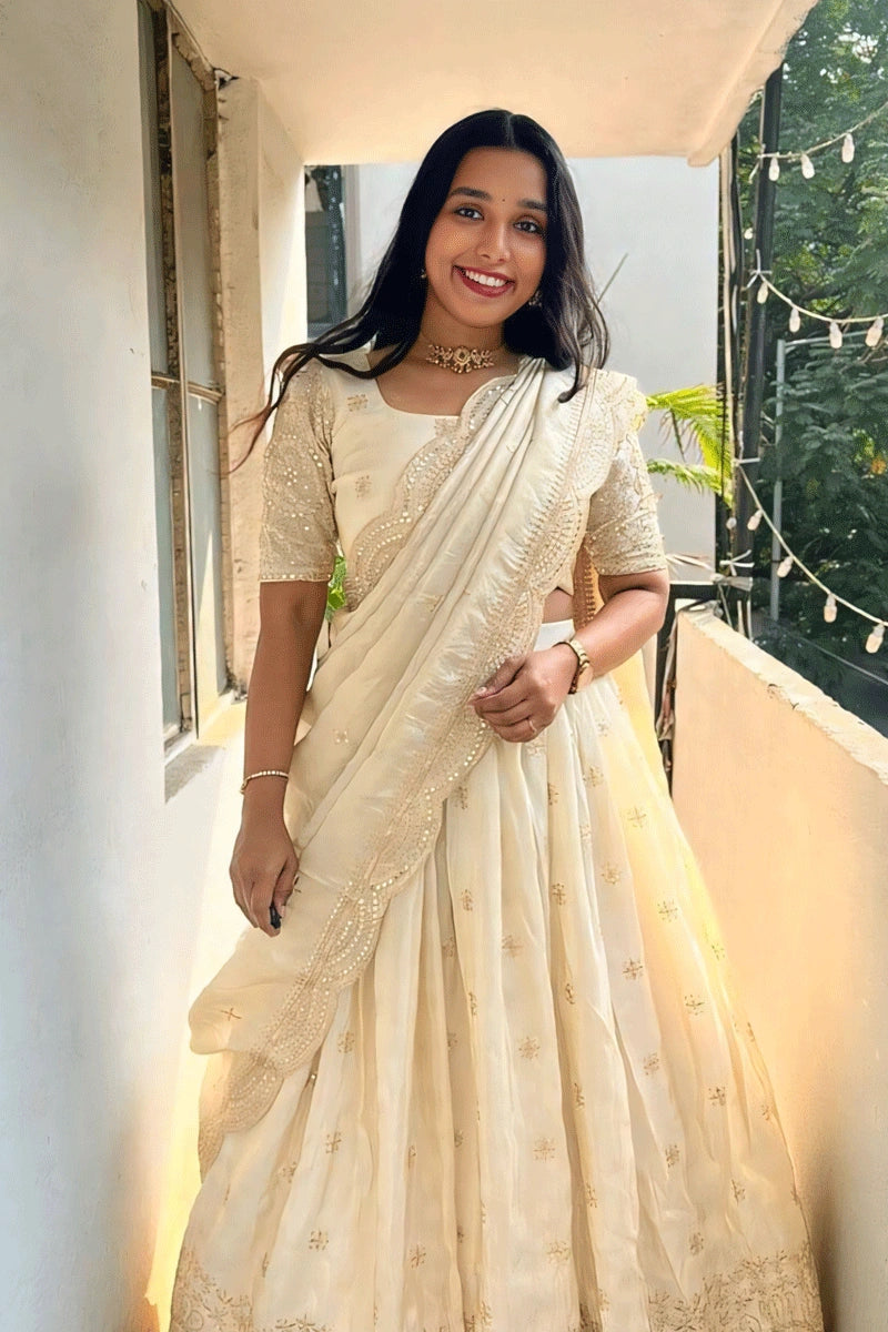  Off White Pattu half saree