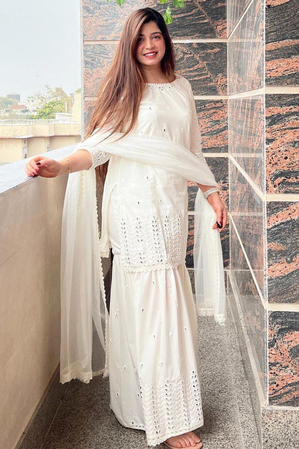 Holi Special White Sharara Suit Design 2023 - Anaya Designer Studio