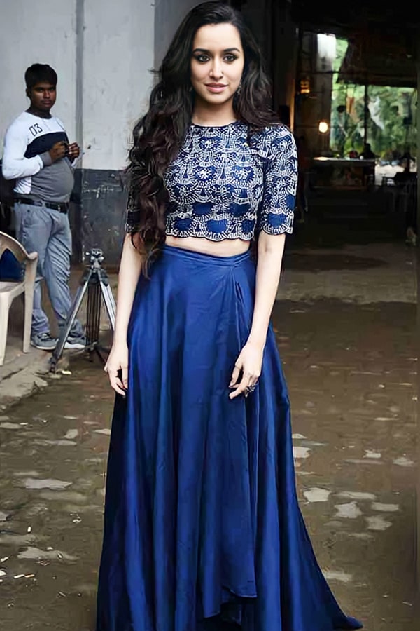 Shraddha kapoor blue lehenga 2021 Stree promotion – Anaya Designer Studio