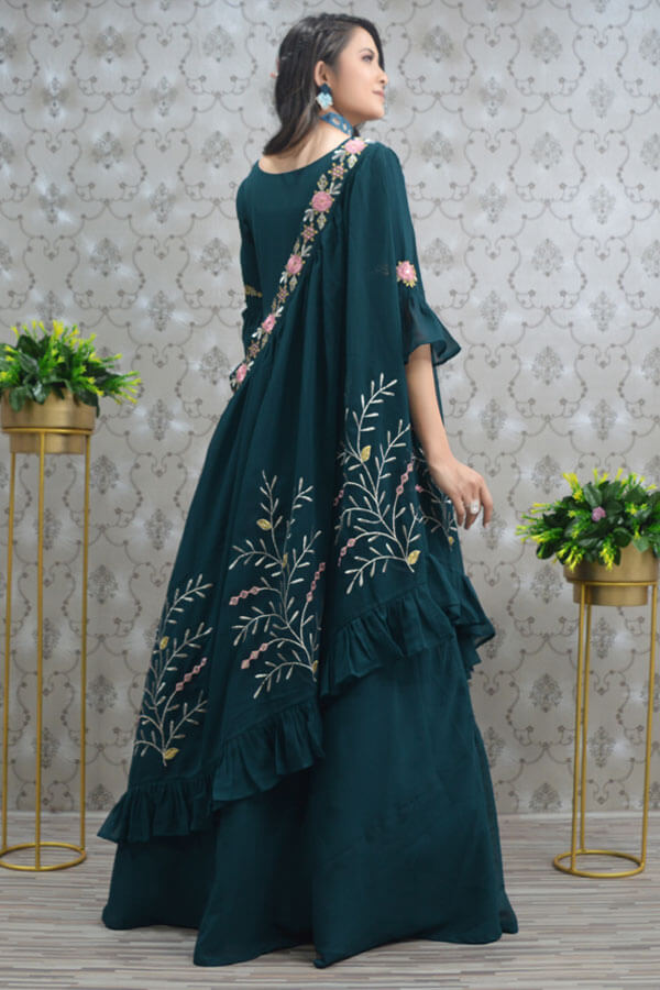 Latest Designer Gown With Long Shrug For Girls