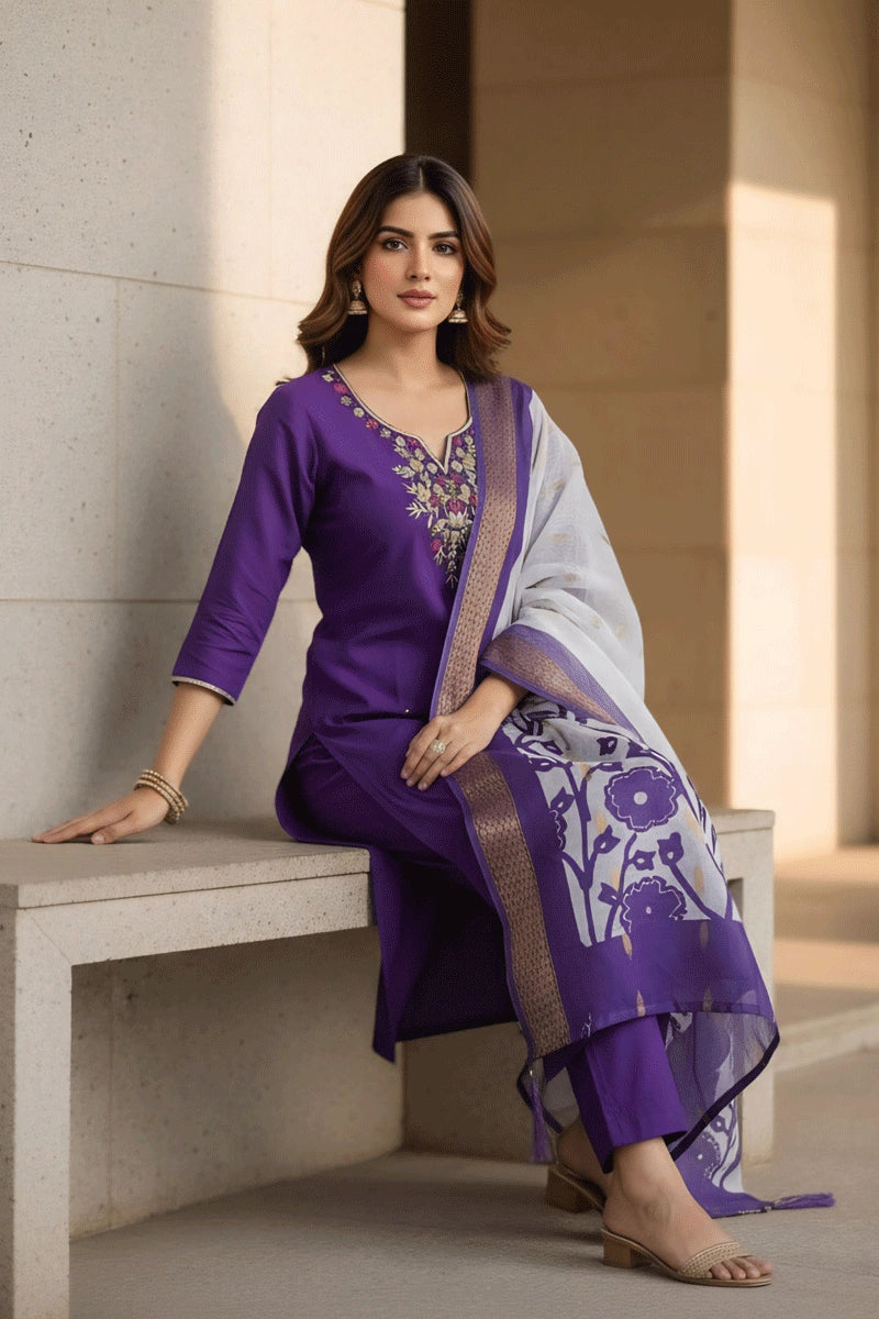 Dark Purple Kurti Set
