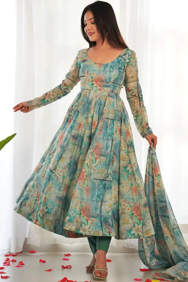 Sky Blue Anarkali Gown For Wedding