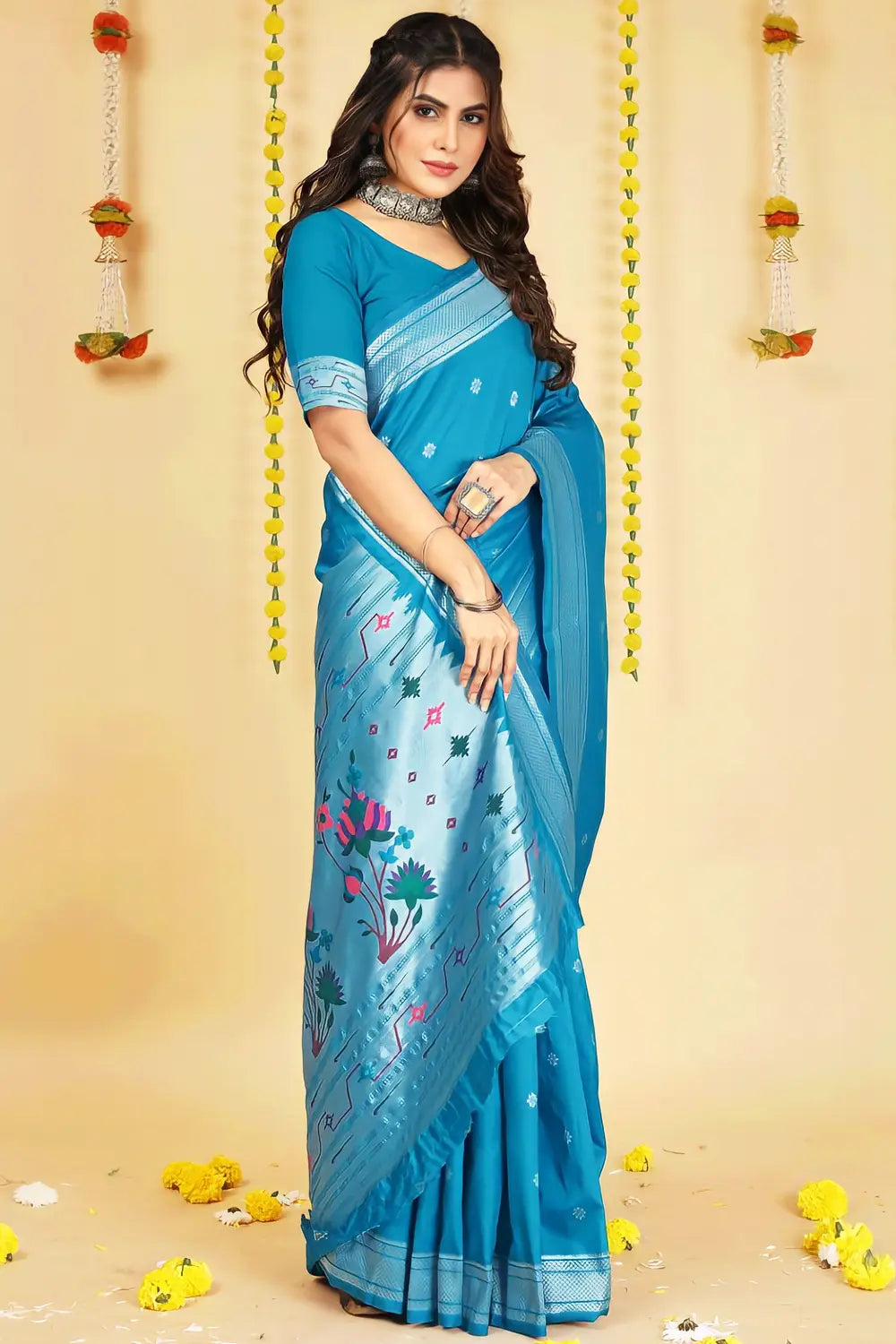 Sky Blue Peswai Paithani Saree