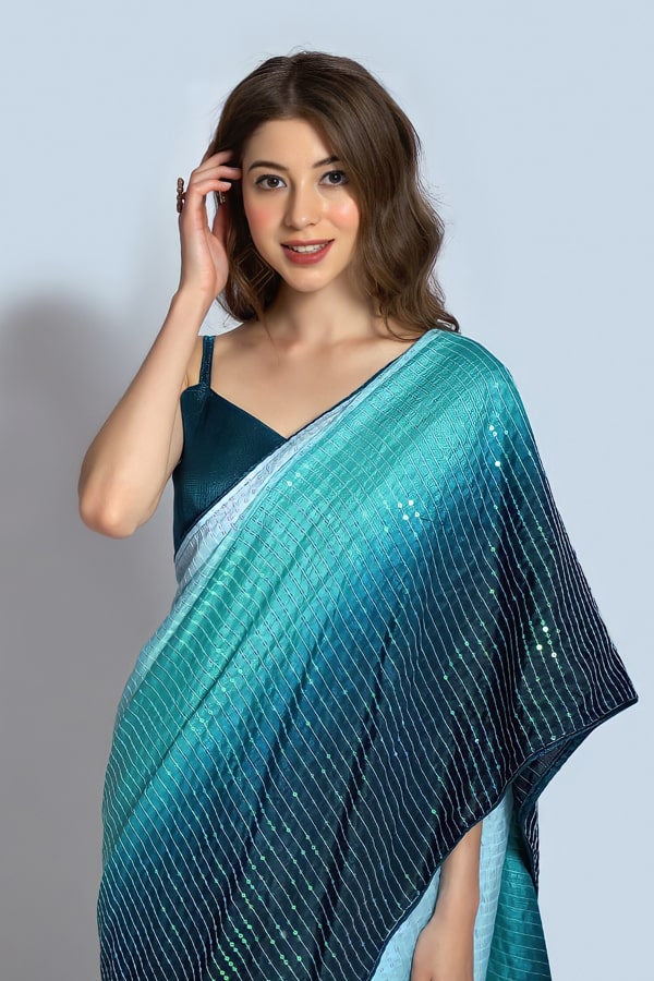 Sky Blue Sequin Saree