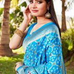 Sky Blue Color Bandhani Saree For Women