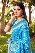 Sky Blue Color Bandhani Saree For Women