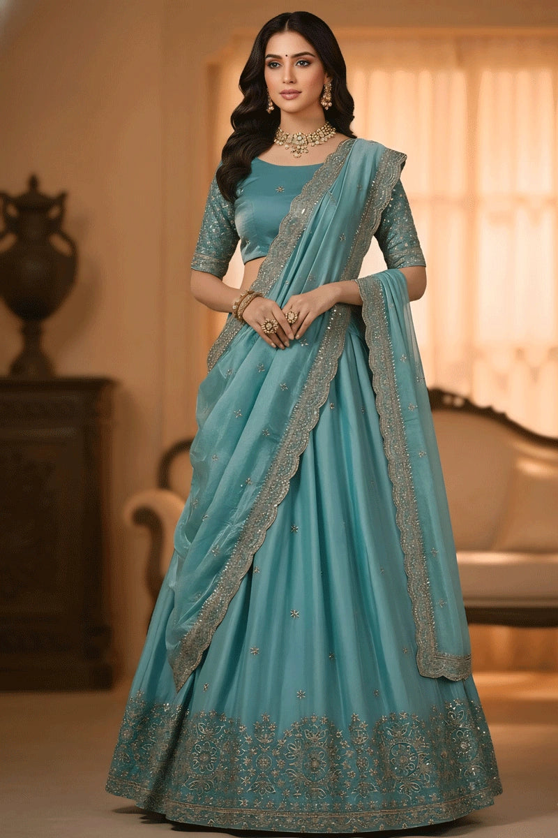 Sky blue dhavani saree