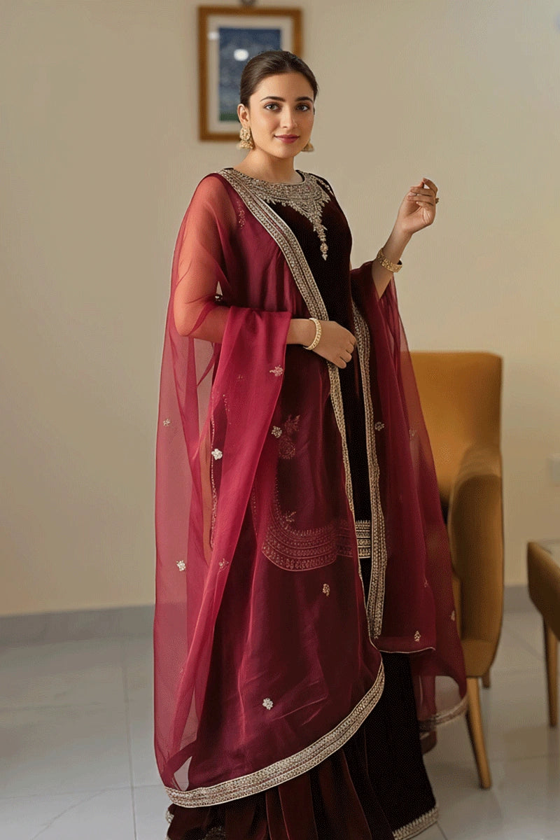 Dark Red Sharara Suit