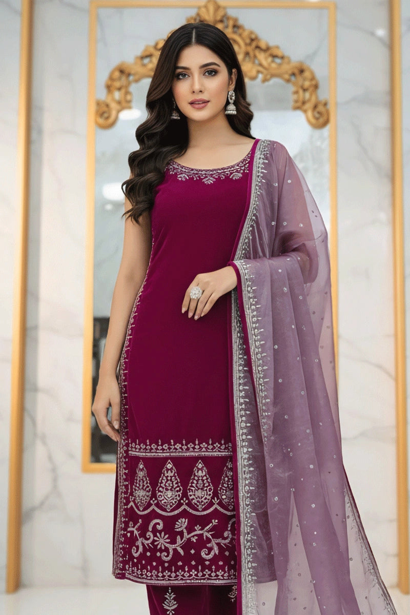 Pink velvet dress for sangeet