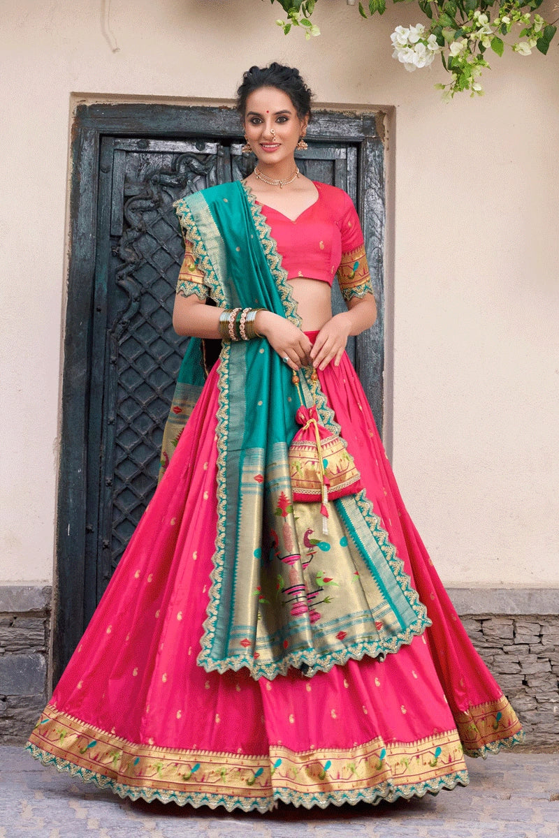 South Indian Pattu Half Saree in Pink