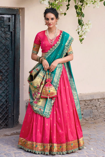 South Indian Pink Pattu Half Saree for Women