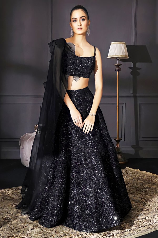 Stylish party wear lehenga choli for teenage girl 2021 Black