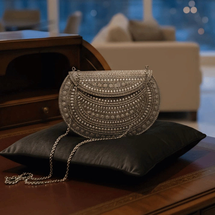 Stylish Silver-Finish Party & Wedding Clutch