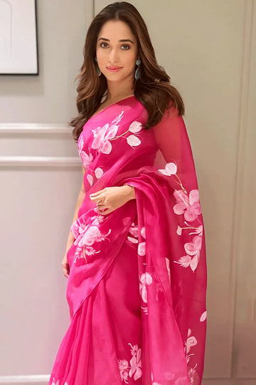 Tamannaah Bhatia Organza Silk Floral Print Saree Online