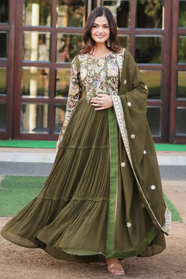 Three Layer Ruffle Gown With Dupatta