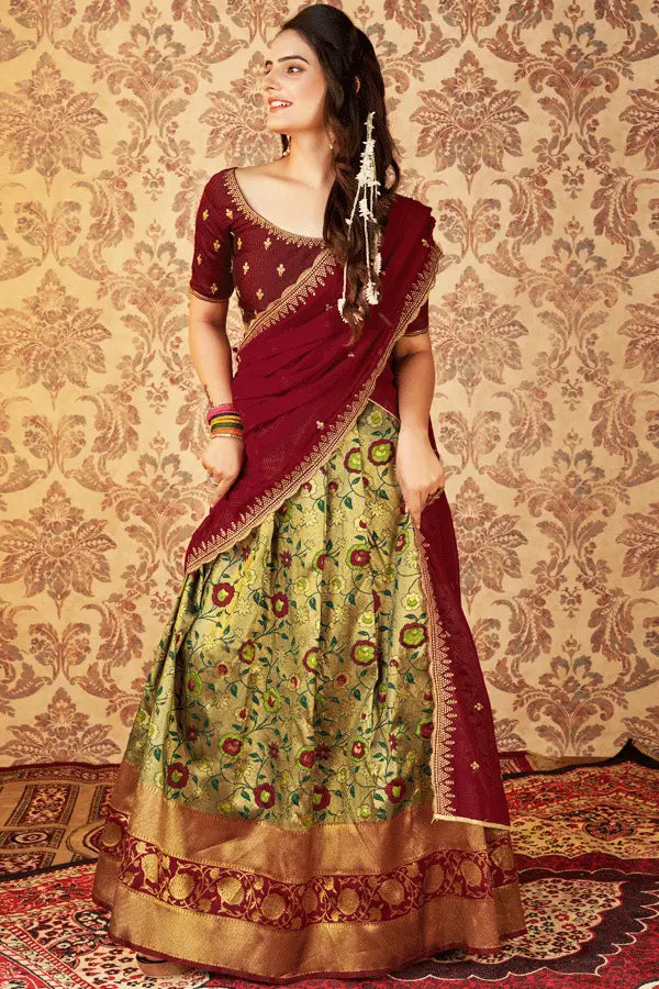 Traditional Half Saree Designs For Wedding Function
