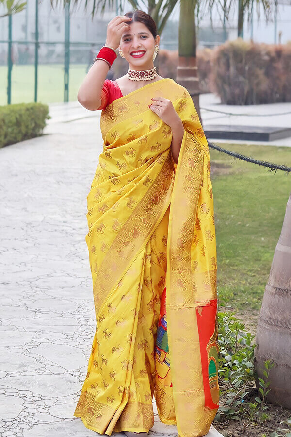 Traditional Marathi Wedding Paithani Saree For Haldi Ceremony 