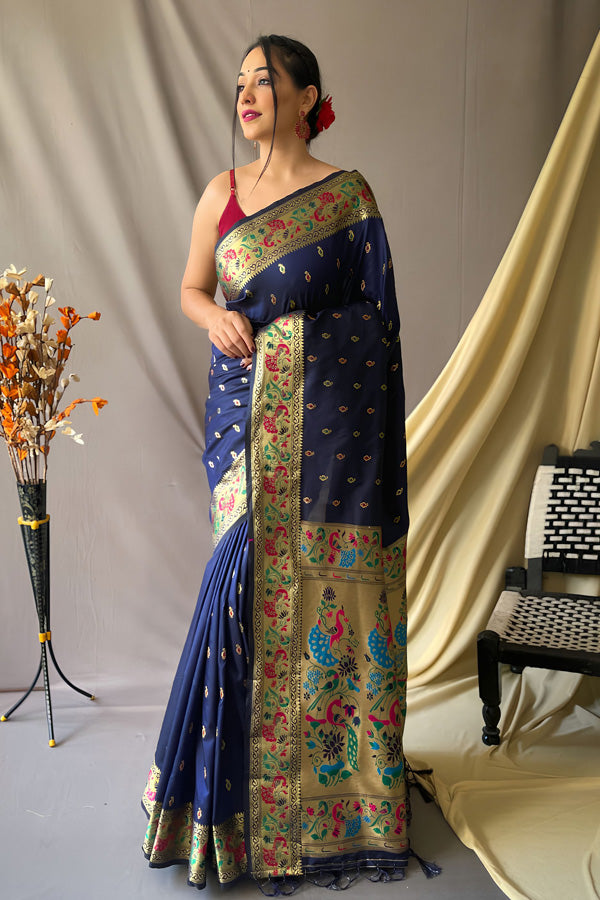 Traditional Silk Paithani Saree With Peacock Border