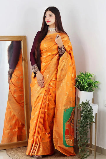 Traditional Wedding Paithani Saree With Mughal Print For Women