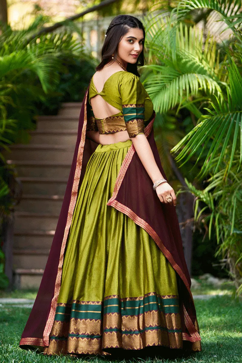 Olive Green Party Wear Lehenga Half Saree For Women