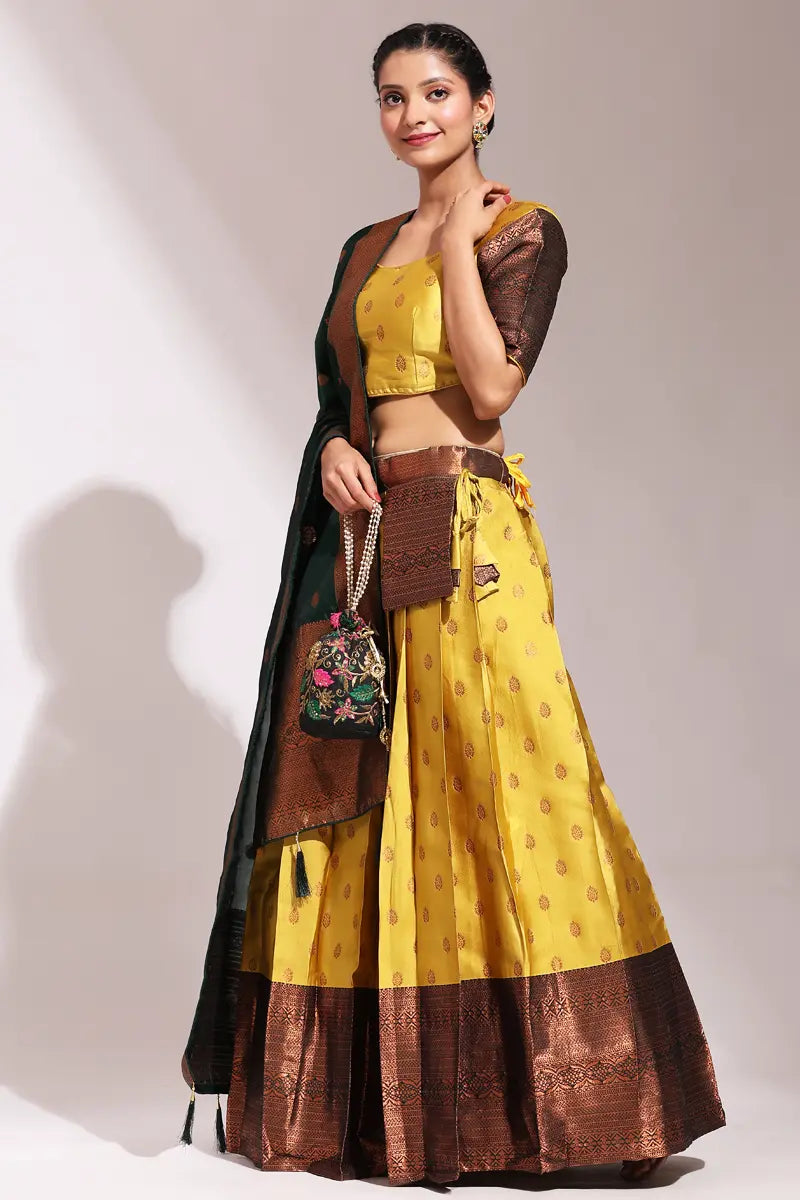 Traditional Half Saree in Yellow and Green Combination