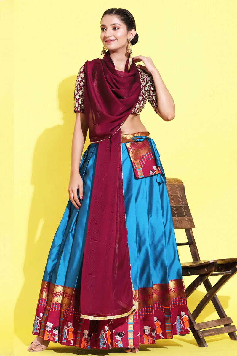 Traditional Pattu Half Saree Models with red dupatta