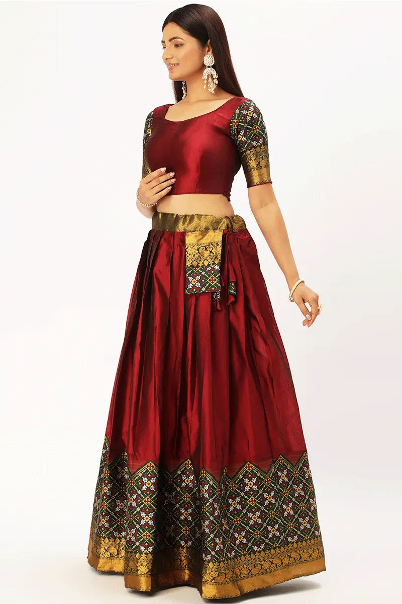 Trendy Maroon Pattu Half Saree Designs Collection