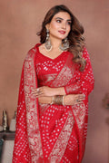 Traditional Red Bandhej Saree for Women