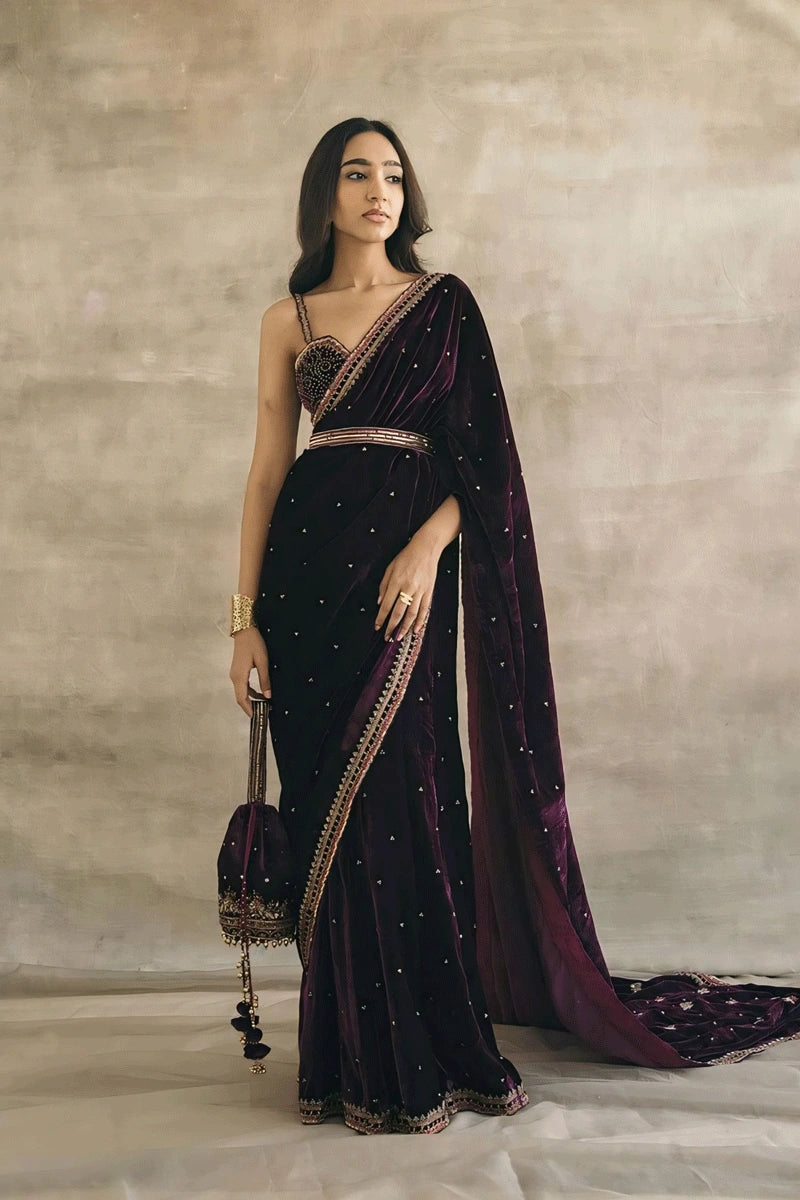 Trending velvet saree design