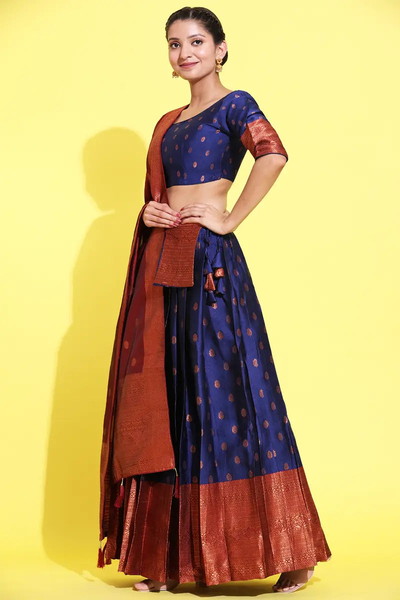 Navy Blue Trendy Half Saree Designs for Girls