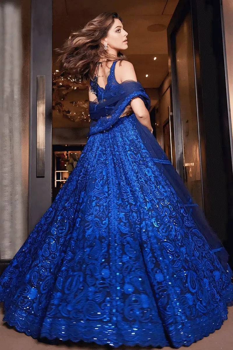 Actress Alaya F Blue Crop Top Lehenga Choli For Diwali