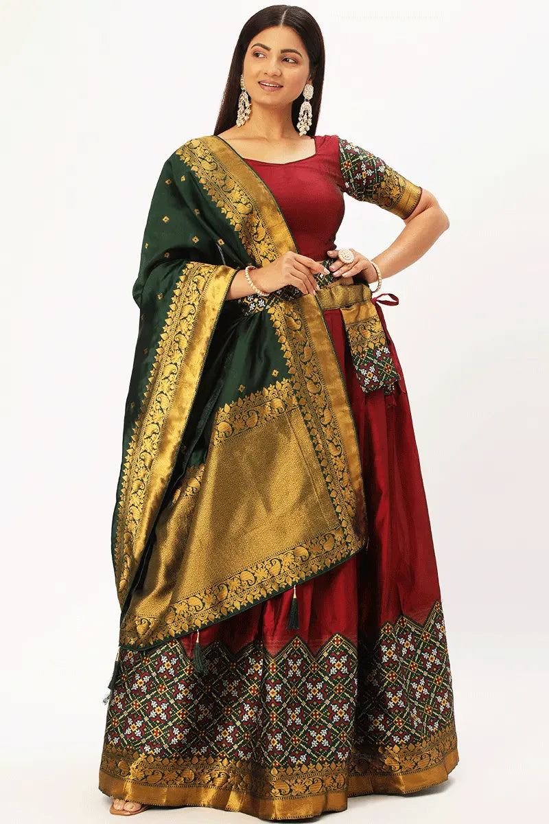 Trendy Maroon Pattu Half Saree Designs Collection