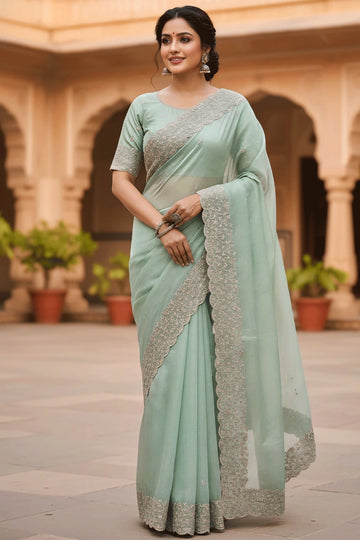 Soft Cruncy silk Fabric Embroidery work Saree For Reception