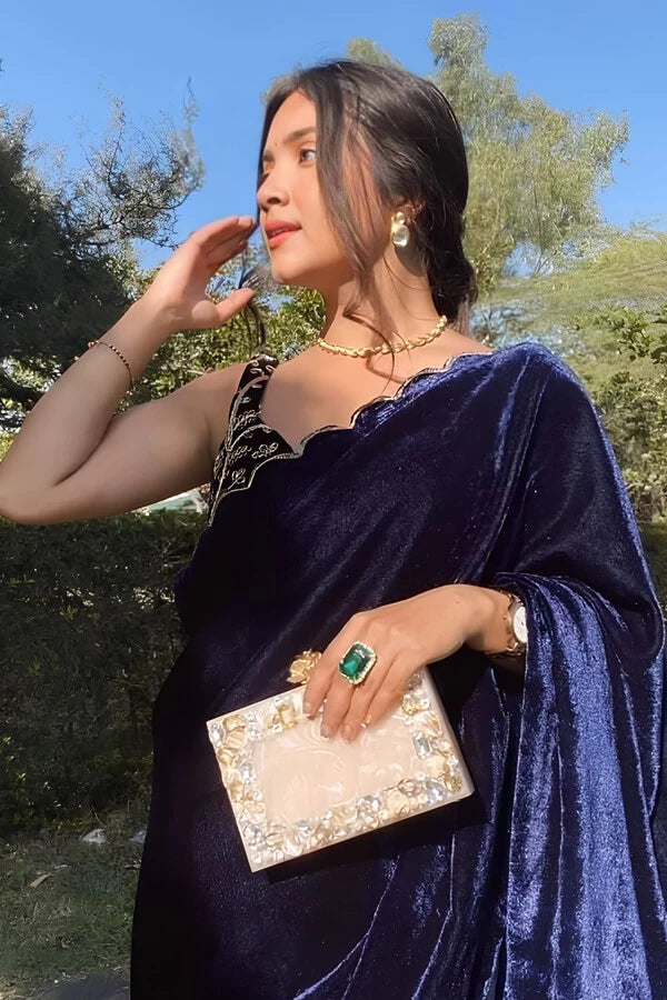 Designer Velvet Nauvari Saree For Girls - Anaya Designer Studio