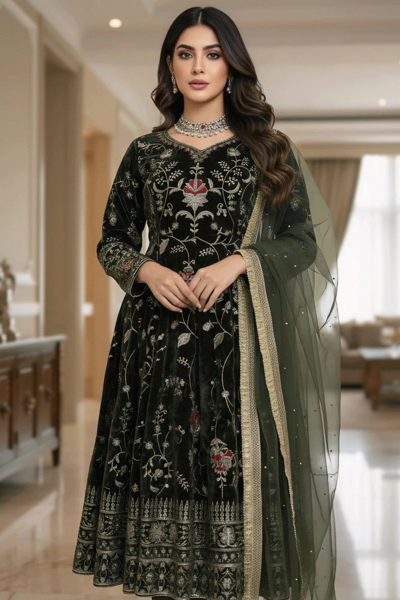 Velvet Anarkali suit for girl