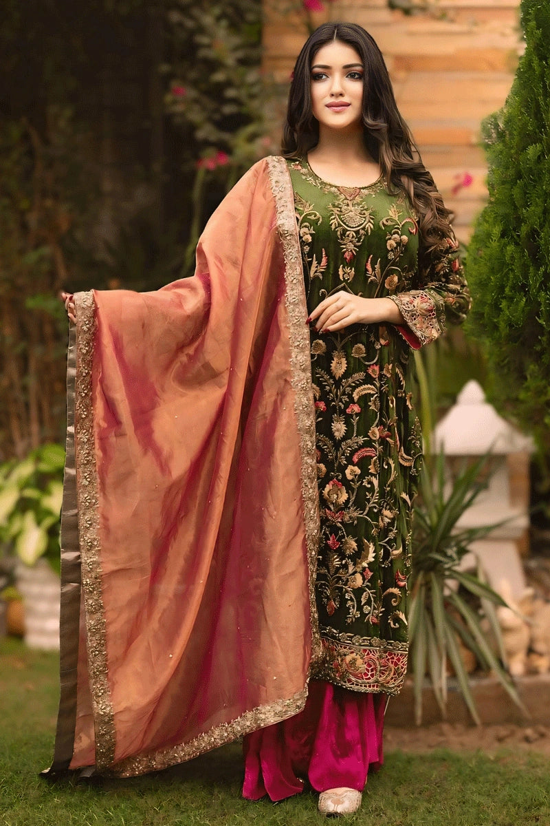 Winter Special Velvet Embroidery Work Dress for Mehendi