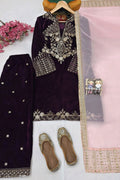 Velvet Party Wear Suit with Embroidery Work