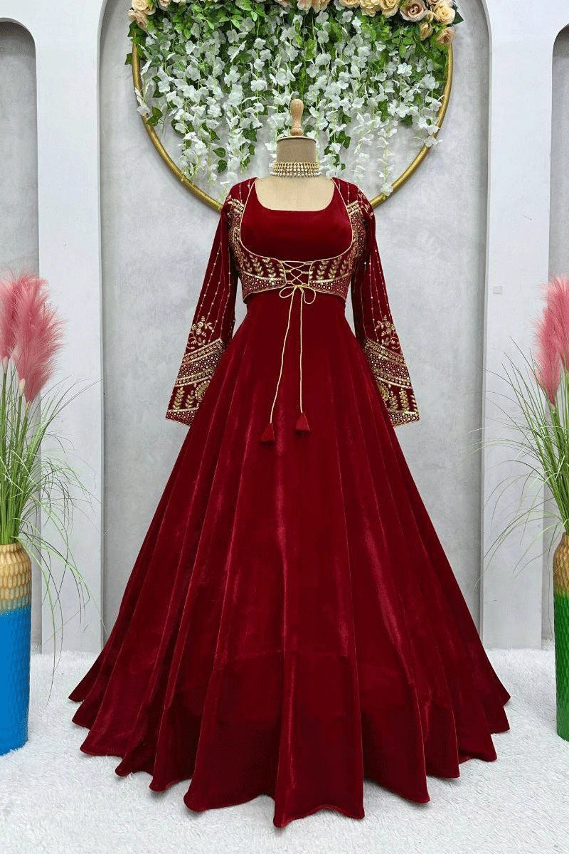 Velvet gown for sangeet