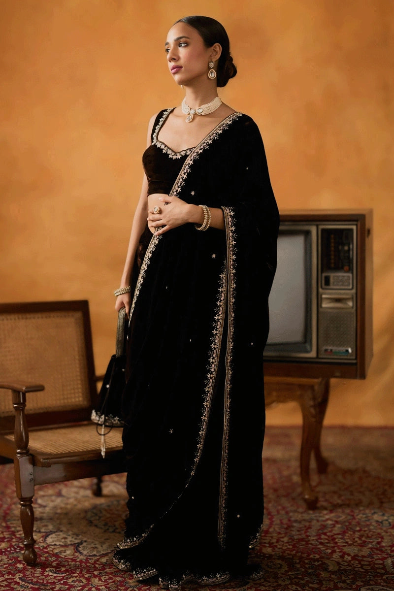 Black velvet saree