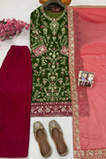 Warm Velvet Embroidery Dress for Mehendi Function