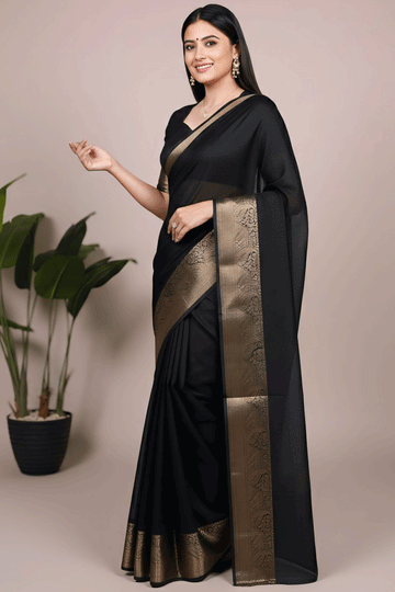 Zari Weaving Work Black Saree For Farewell Party
