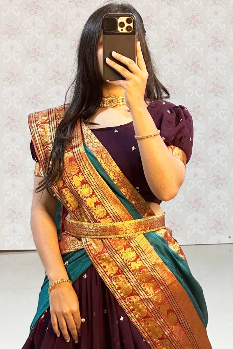 Wine Color Half Saree For Girls 2024