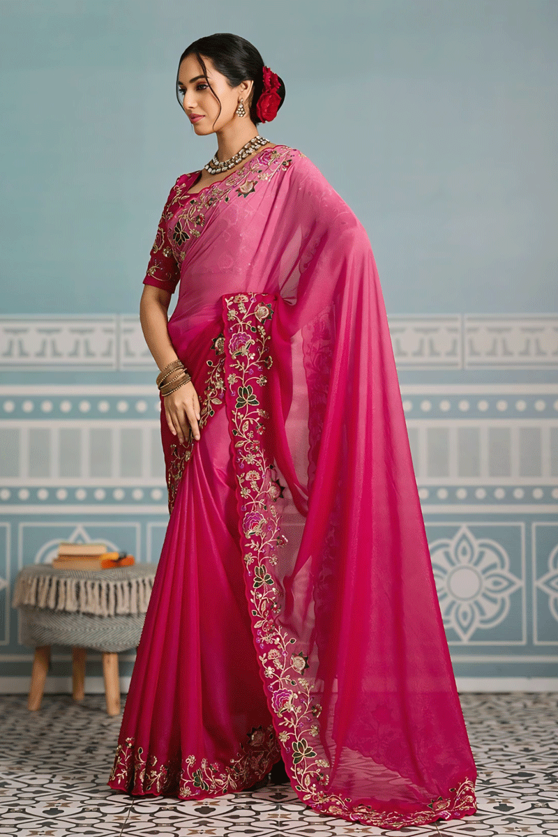 Double Colour Shaded Saree For Wedding Guest