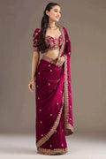 Wedding Guest Wear Heavy Satin Silk Maroon Saree