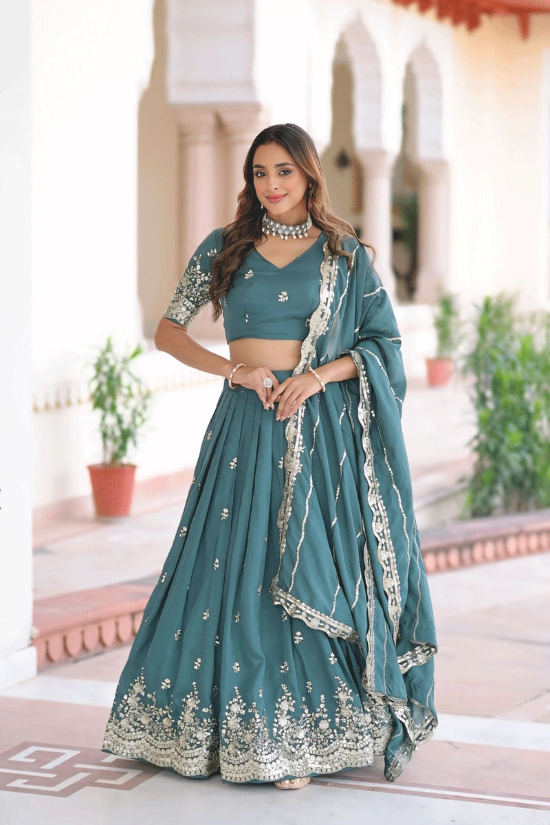 Wedding Special Firozi Sequins Work Lehenga Choli